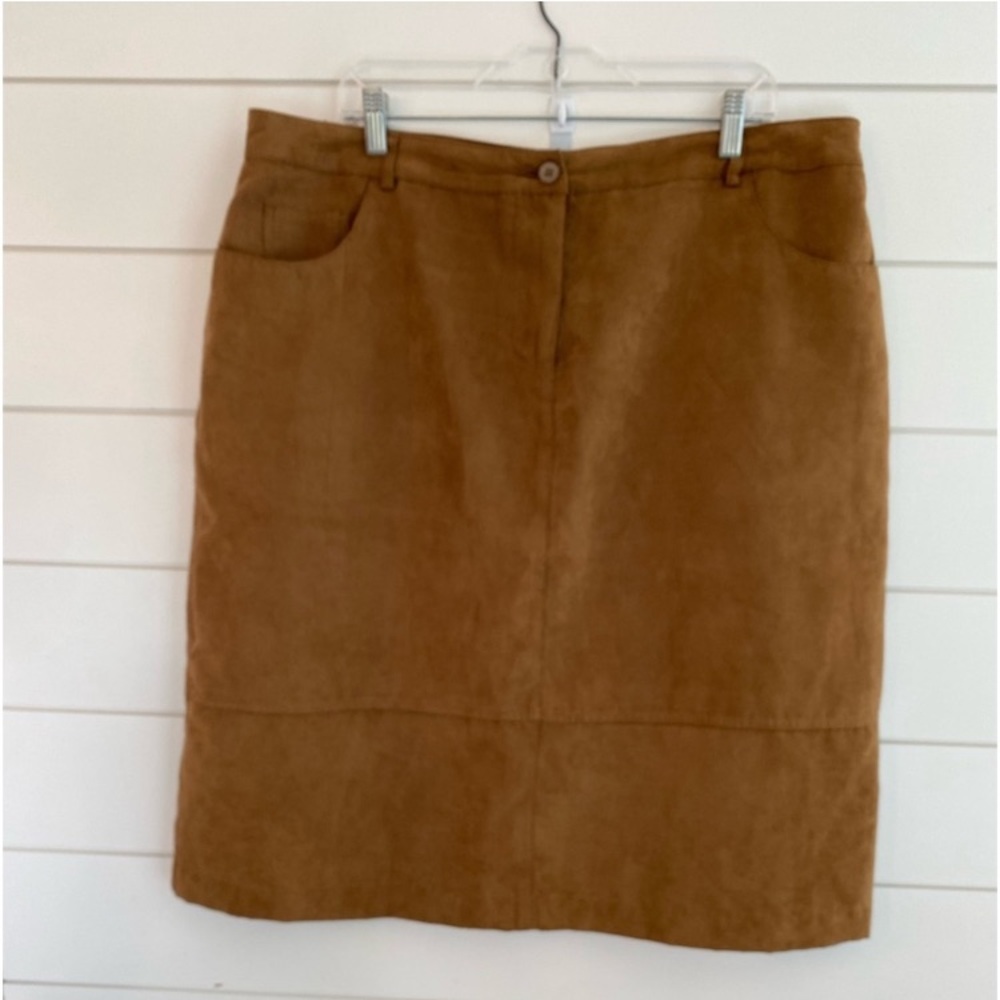 Women's Cognac Micro Suede Mini Skirt XL Preppy Coastal Cowgirl Zip Up Vintage